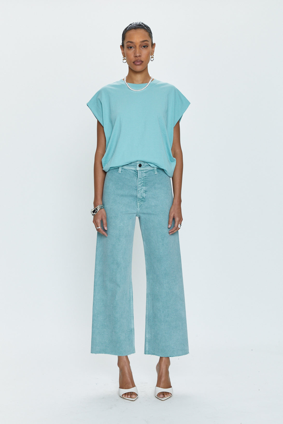 Penny Crop  High Rise Wide Leg Crop - Aqua Snow
            
              Sale